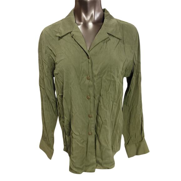 Coldwater Creek Womens Petite LG Green Long Sleeve Button Down Shirt - Picture 1 of 3